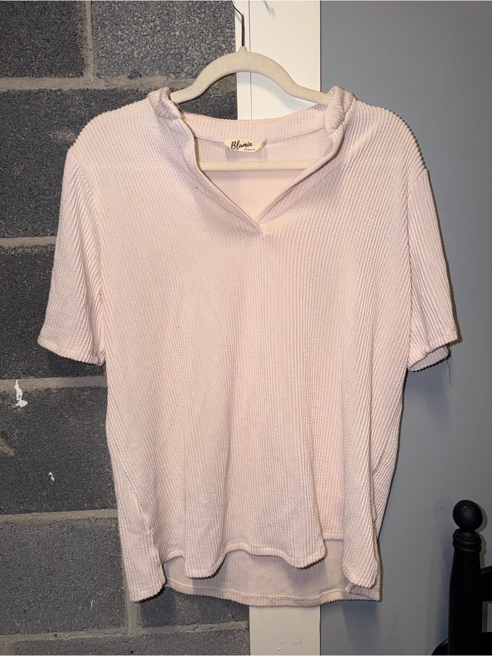 Blumin- Pale Pink Waffle Knit Short Sleeve Top